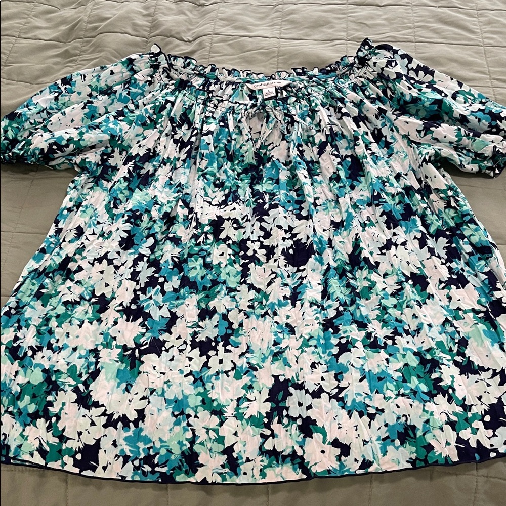 Croft & Barrow Blue and Green Floral Blouse